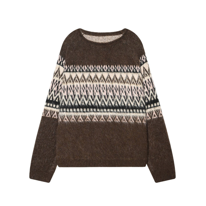 Women's Norwegian pullover made of mohair blend with round neckline, loose fit and jacquard pattern Mune Fashion