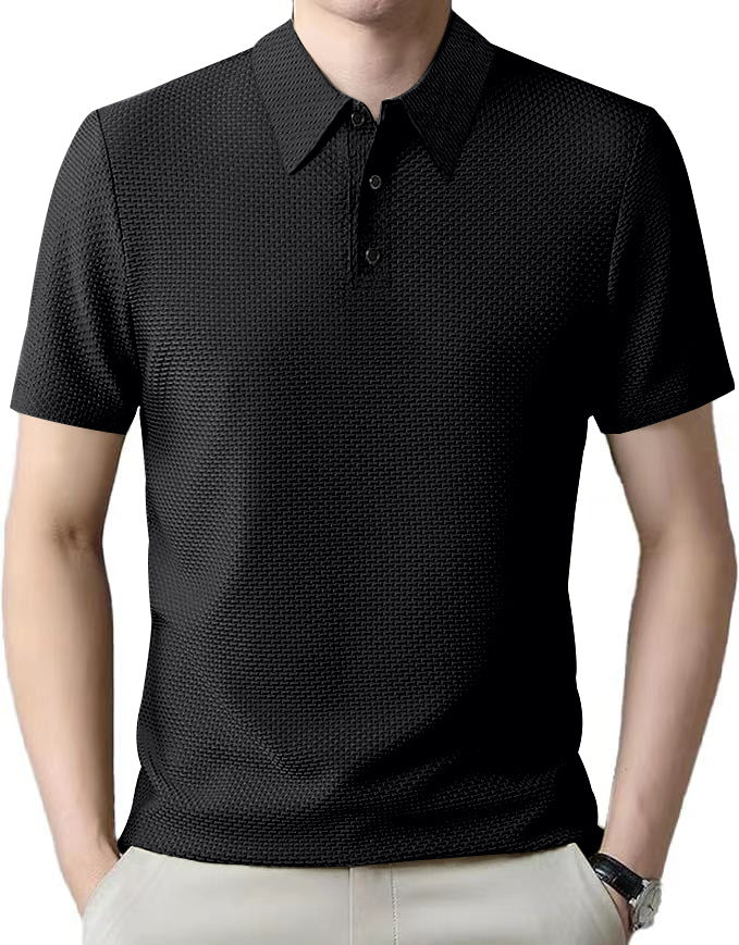 Men's nano microstructure polo shirt with shirt collar, subtle button placket, and breathable jersey Mune Fashion