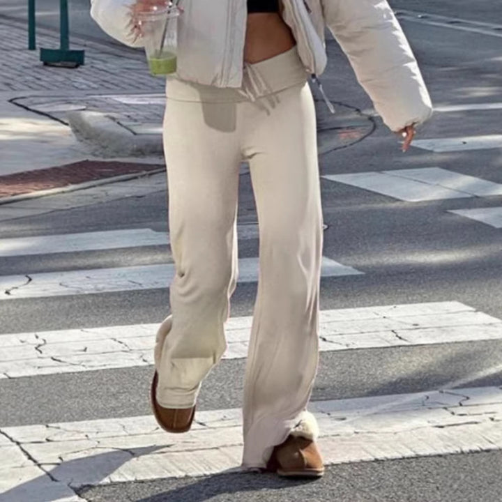 Women’s lounge pants with high waistband, drawstring, and straight leg Mune Fashion