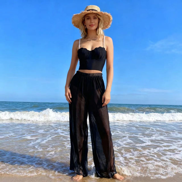 Women's palazzo pants with elegant transparent accents Mune Fashion