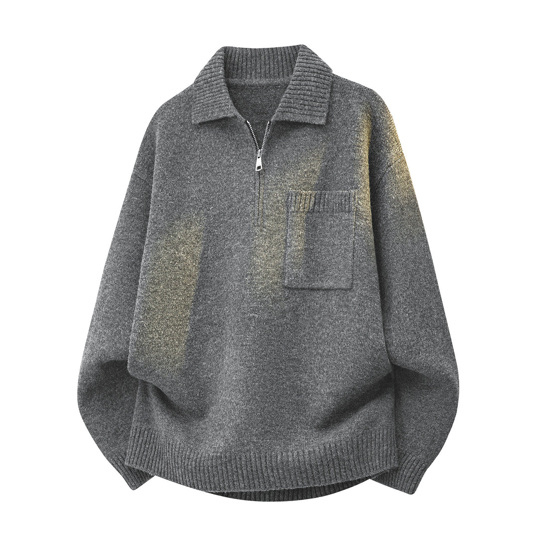 Women's Oversized Knit Sweater with Half-Zip, Ribbed Collar and Chest Pocket Mune Fashion