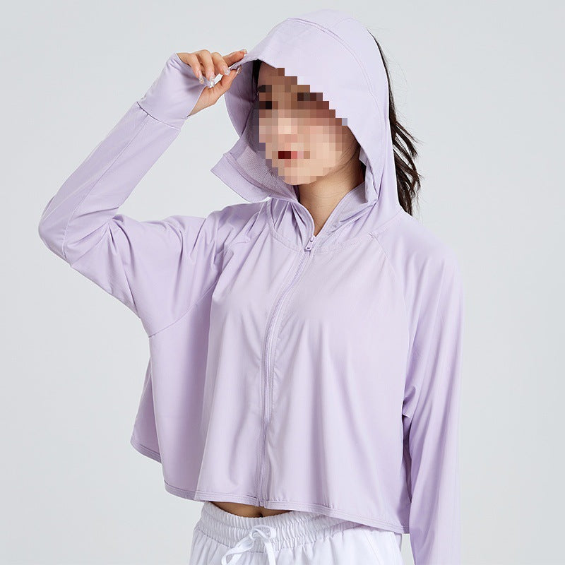 Women's Lightweight Sporty UV Protection Hoodie with Short Cropped Cut, Raglan Sleeves & Thumb Holes Mune Fashion