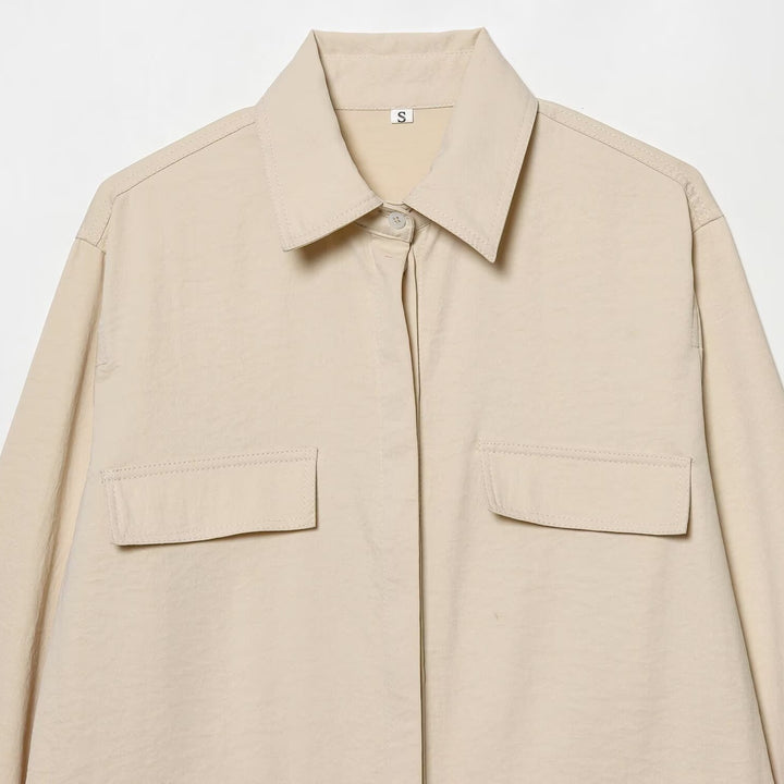Women's Oversize Field Jacket in Boxy Cut with Four Flap Pockets and Concealed Snap Placket Mune Fashion