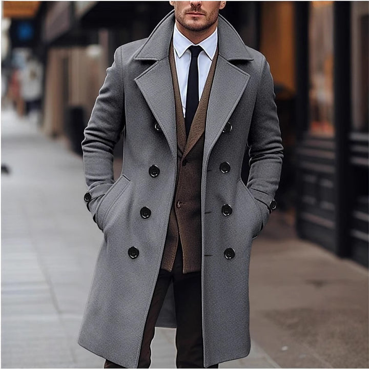 Men's elegant double-breasted wool coat with wide lapels and tailored business cut Mune Fashion