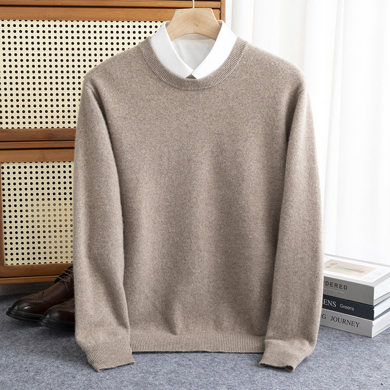 Men's Simple Round Neck Fine Knit Sweater Cashmere-like Feel with Ribbed Trims Mune Fashion