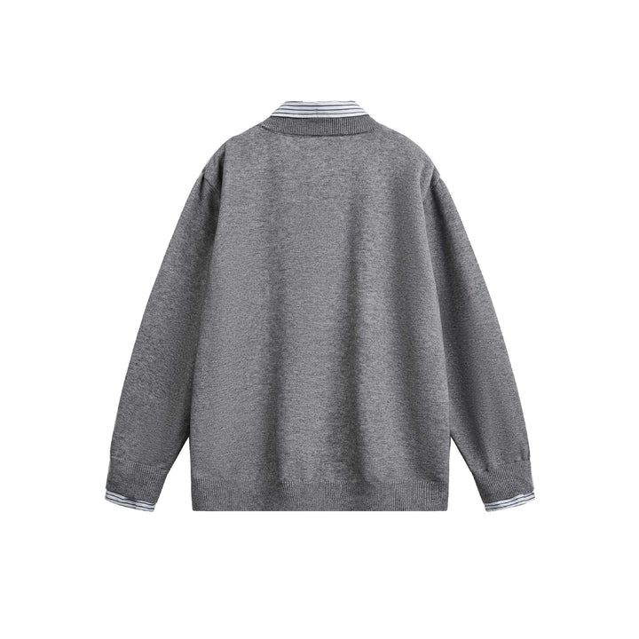Unisex Layered Look Knit Cardigan with Integrated Shirt Collar and Button Placket Mune Fashion