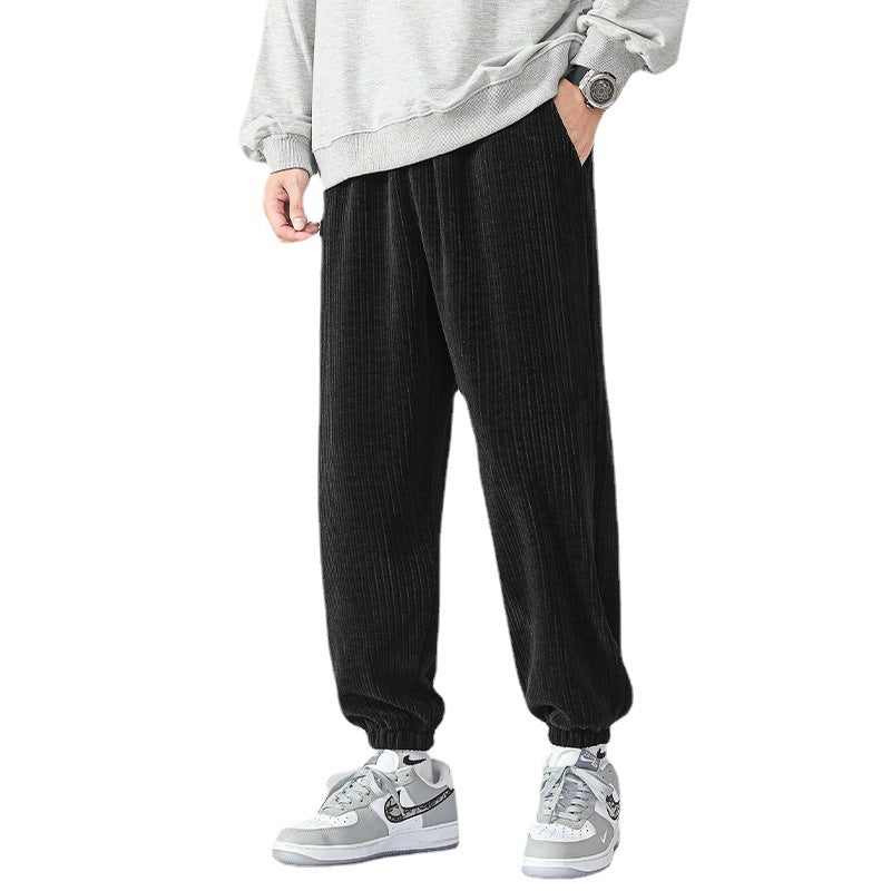 Men's Soft Corduroy Jogging Pants in Relaxed Fit with Elastic Waistband and Cuff Mune Fashion