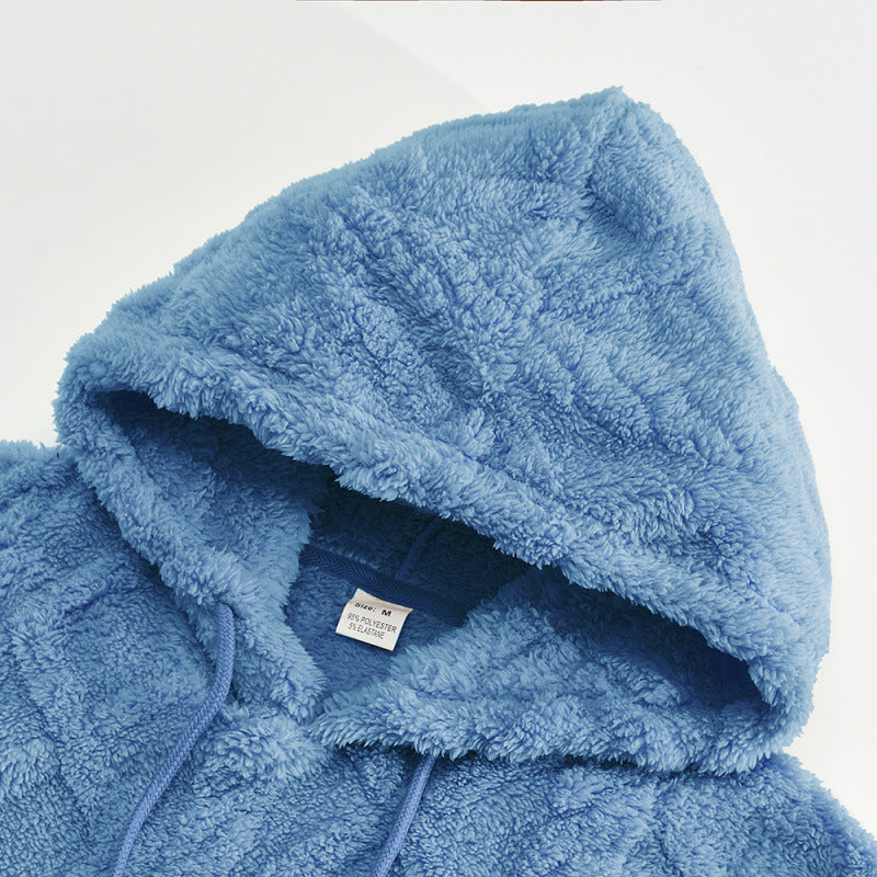 Unisex Cozy Teddy Hoodie with Cable Knit Look and Kangaroo Pocket Mune Fashion