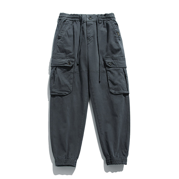 Men's Soft Cotton Utility Cargopants in Jogger Style with Elastic Waistband and Oversized Flap Pockets Drune