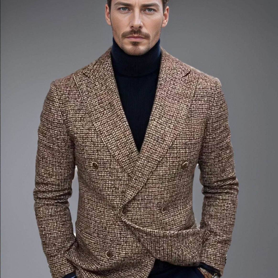Men's Double-Breasted Tweed Blazer with Distinctive Lapels and Tailored Silhouette Mune Fashion