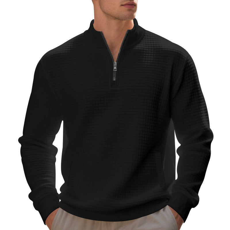 Men's waffle knit half-zip pullover with stand-up collar, kangaroo pocket & ribbed finishes Mune Fashion