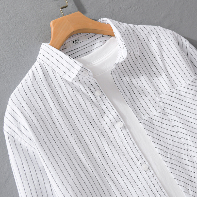 Men's pinstriped shirt in relaxed fit with diagonal chest patch Mune Fashion