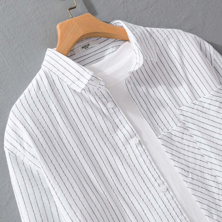 Men's pinstriped shirt in relaxed fit with diagonal chest patch Mune Fashion