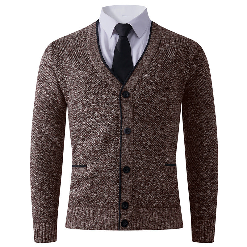 Men's Structured Knit Cardigan with V-Neck, Button Placket and Pockets Mune Fashion