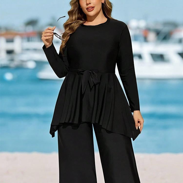 Ladies Elegant and Flowing Two-Piece Set with Waist Belt Mune Fashion