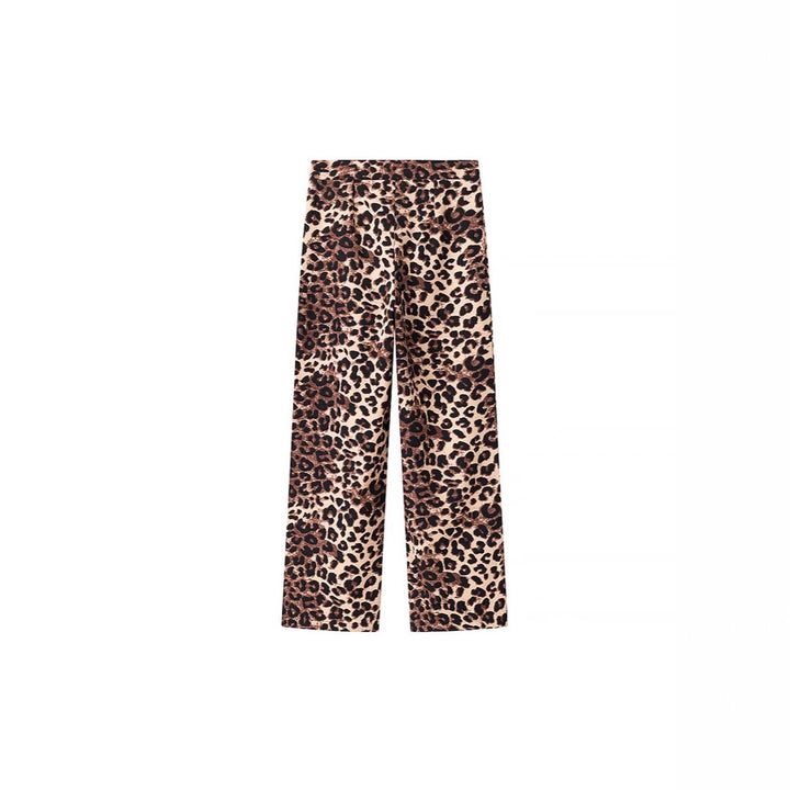 Ladies Wide High-Waist Palazzo Pants with Leopard Print and Flowing Fall Mune Fashion