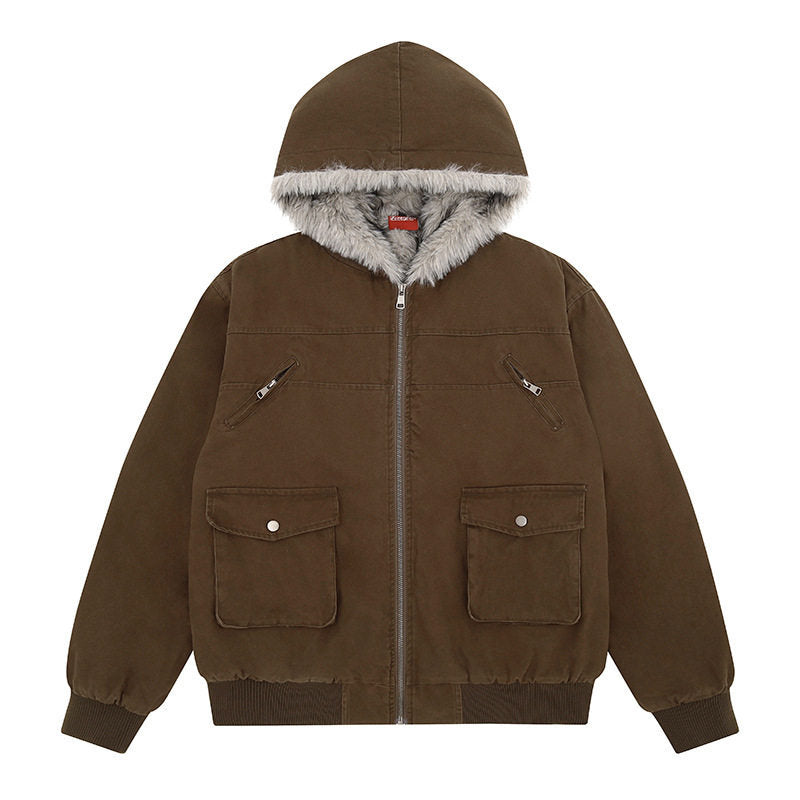 Women's padded hooded jacket with faux fur lining, cargo pockets and elastic cuffs Mune Fashion