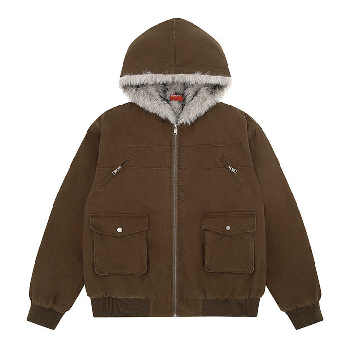 Women's padded hooded jacket with faux fur lining, cargo pockets and elastic cuffs Mune Fashion