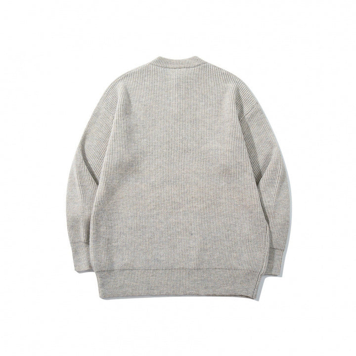 Unisex Oversize Chunky Knit Henley Sweater with Melange Structure and Ribbed Finishes Mune Fashion