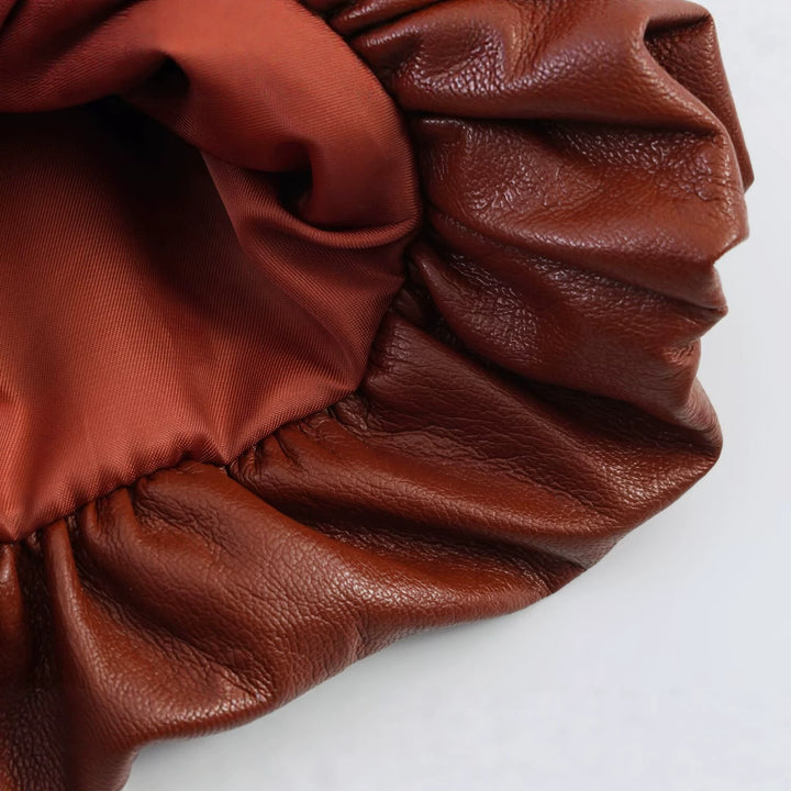 Women’s Short Balloon Skirt made of Faux Leather with High Waist and Patch Pockets Mune Fashion