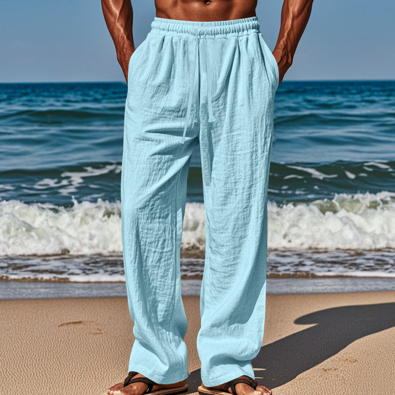 Men's lightweight linen pants with a loose fit, elastic waistband and drawstring Mune Fashion