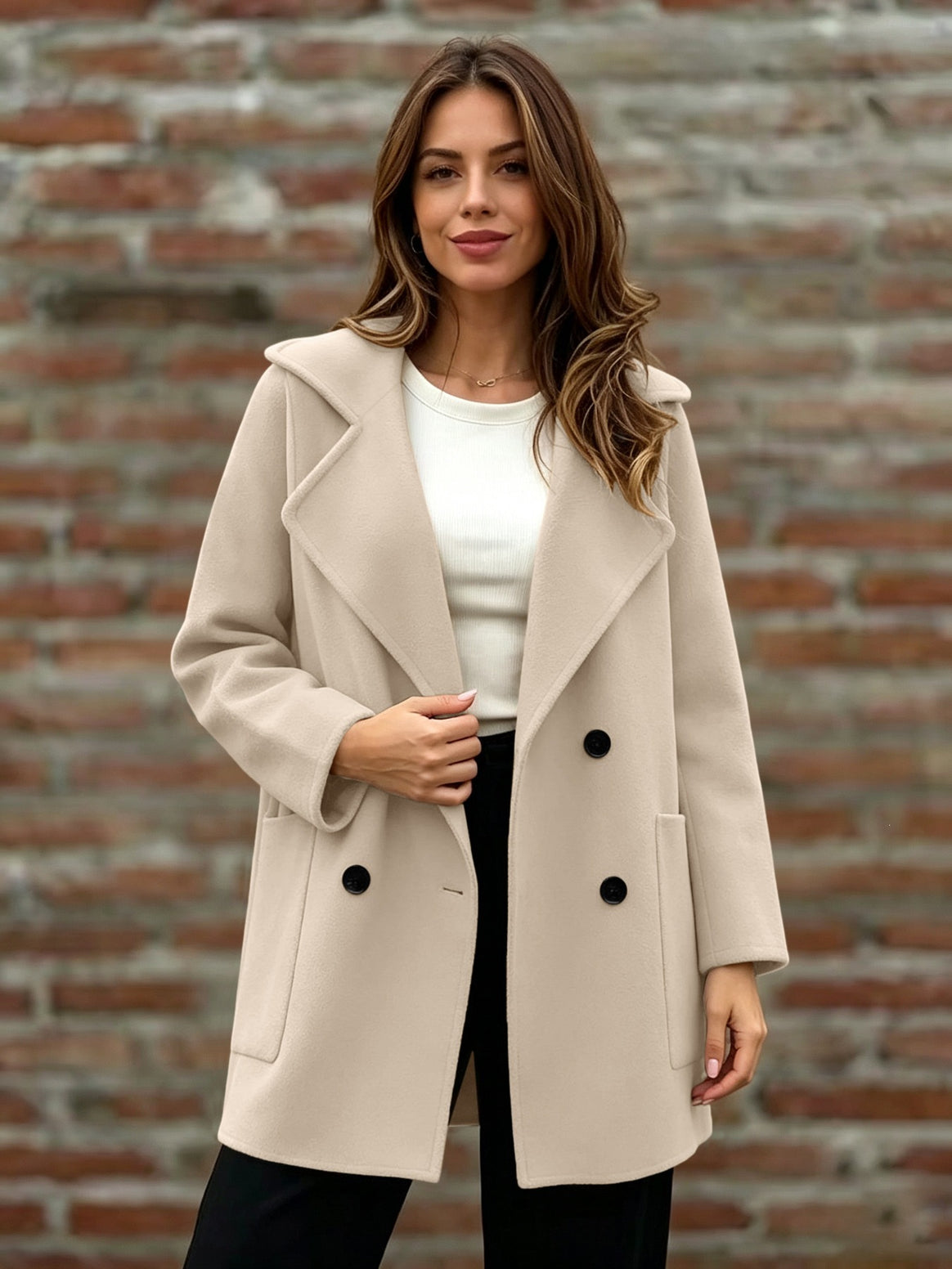 Women's Double-Breasted Wool Coat with Oversized Lapels Mune Fashion