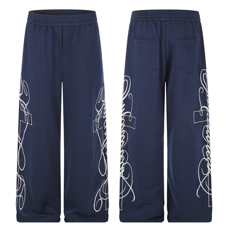 Women's Wide Palazzo Sweatpants with Elastic Comfort Waistband and Decorative Side Embroidery Mune Fashion
