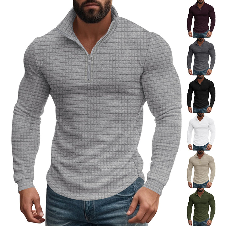 Men's structured grid half-zip pullover with high collar and elastic comfort hem Mune Fashion