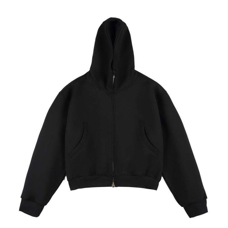 [Unisex] Short Boxy Hoodie with Continuous Zipper and Inserted Side Pockets Mune Fashion