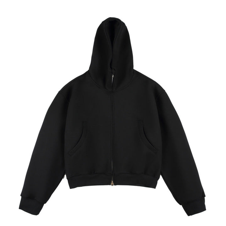 [Unisex] Short Boxy Hoodie with Continuous Zipper and Inserted Side Pockets Mune Fashion