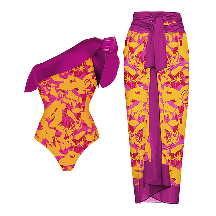 Women's swimsuit with asymmetrical ruffle design Mune Fashion