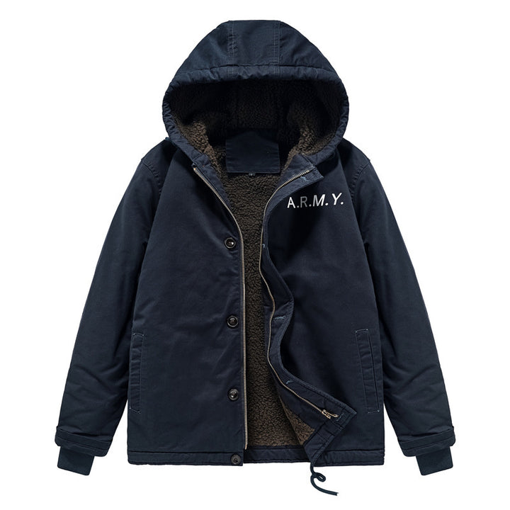 Men's padded hoodie in canvas look with Sherpa lining and Mune Fashion military print