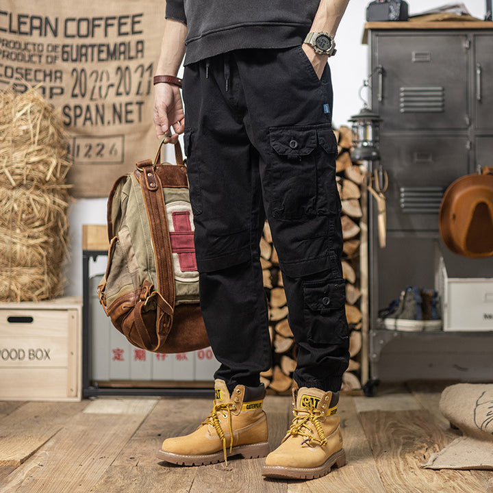 Men's Utility Cargo Pants with Drawstring, Elastic Hem and Multiple Pockets Mune Fashion