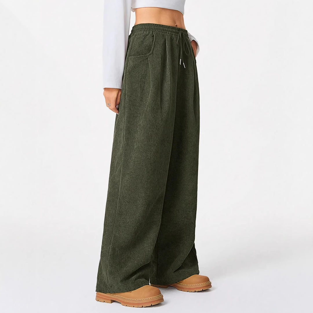 Ladies Wide Cord Trousers made of Fine Cord with High Elastic Waistband Mune Fashion