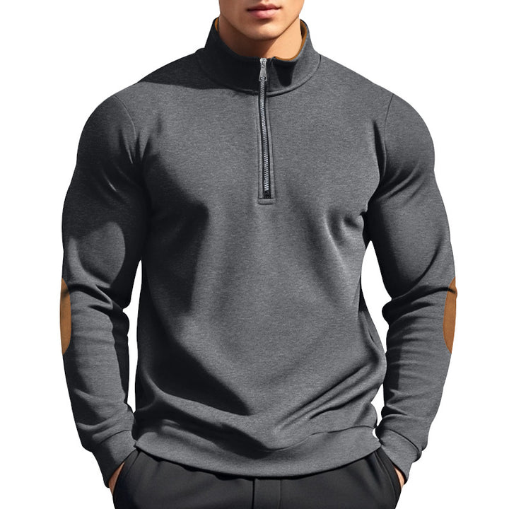 Men's half-high zip pullover with stand-up collar, elbow patches and modern regular fit Mune Fashion