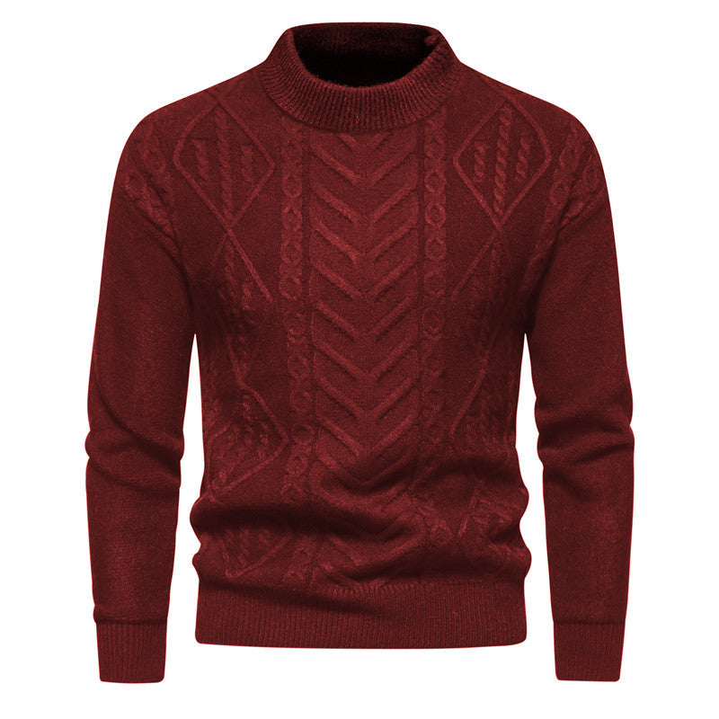 Men's Structured Mockneck Knitted Sweater with Cable and Chevron Pattern Mune Fashion