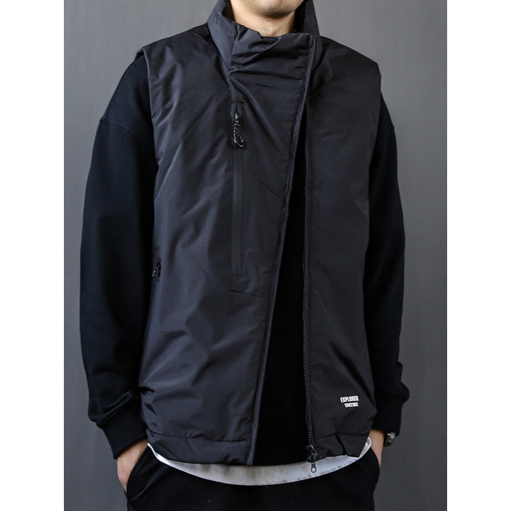 Men's Padded Outdoor Quilted Vest with High Standing Collar Mune Fashion