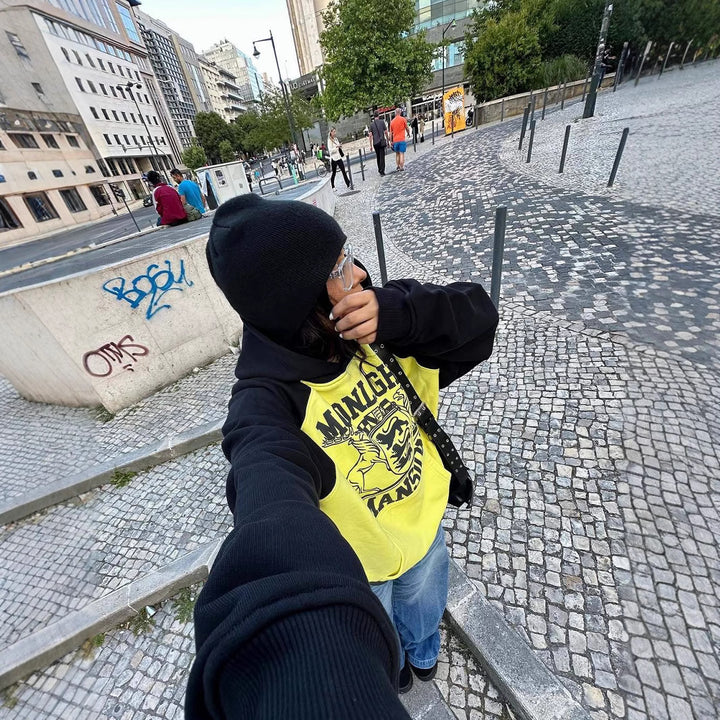 Women Oversized Hoodie with Kangaroo Pocket and Vintage College Print Mune Fashion