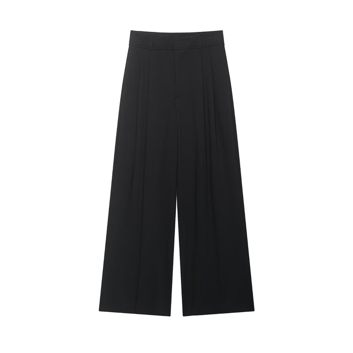 Women's high-waisted wide palazzo pants with pleats and elegant drape Mune Fashion
