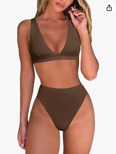 Women's High-Waisted Bikini Set with V-Neck Mune Fashion