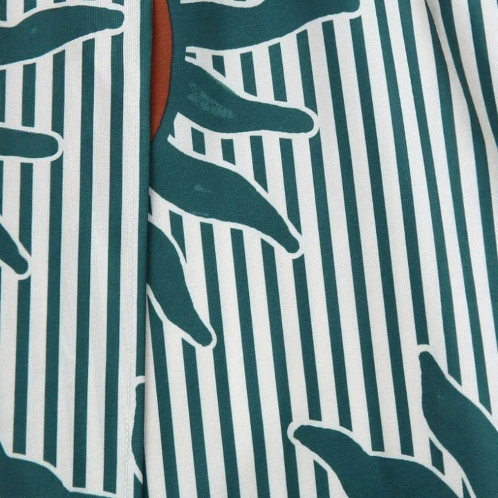 Women's Midi Skirt Wrap Skirt with Sun Print, Vertical Stripes and Button Closure Mune Fashion