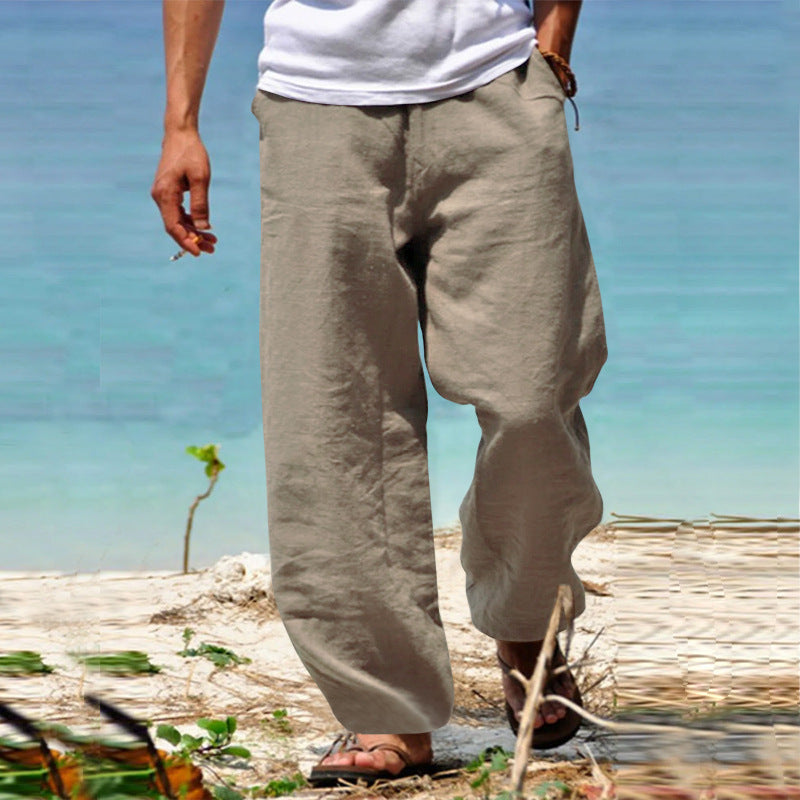 Men's Breezy Beach Pants in Baggy Cut made of Linen Blend with Drawstring Mune Fashion
