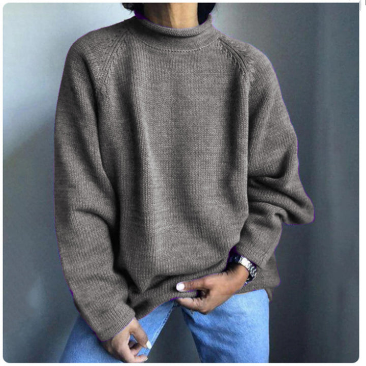 Women nan kastiger fine knit sweater with short standing collar and raglan sleeves Mune Fashion
