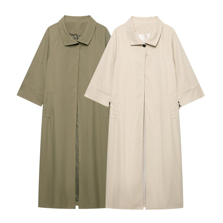 Women 10+ lighter oversized cape coat with three-quarter sleeves and concealed button placket Mune Fashion