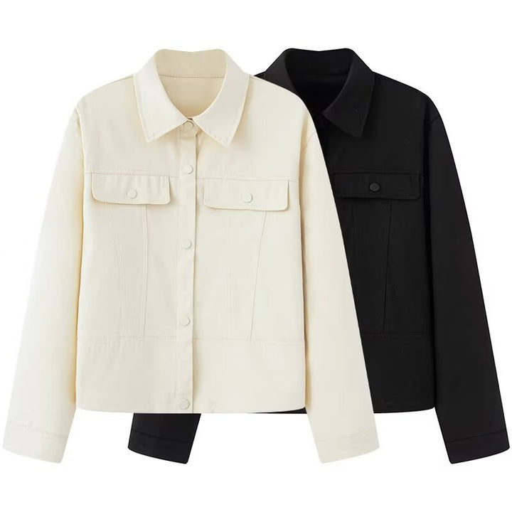 Women's lightweight canvas field jacket with tailored darts, patch pockets, and concealed snap button placket Mune Fashion