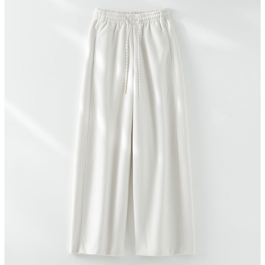 Women Wide Comfort Knit Pants with Elastic Waistband and Drawstring Mune Fashion