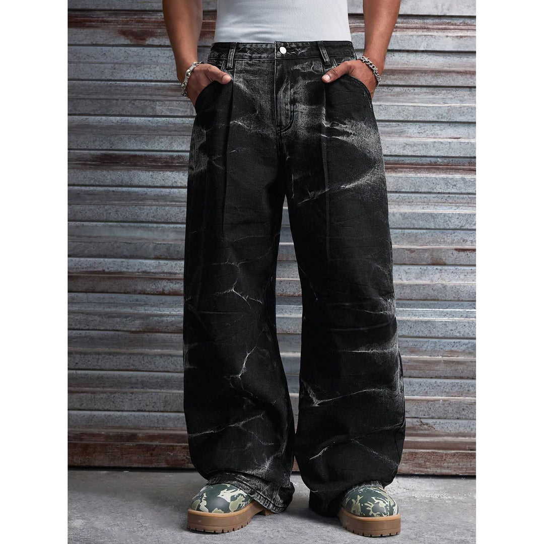 Men's loose-cut denim pants with special washing effect Mune Fashion