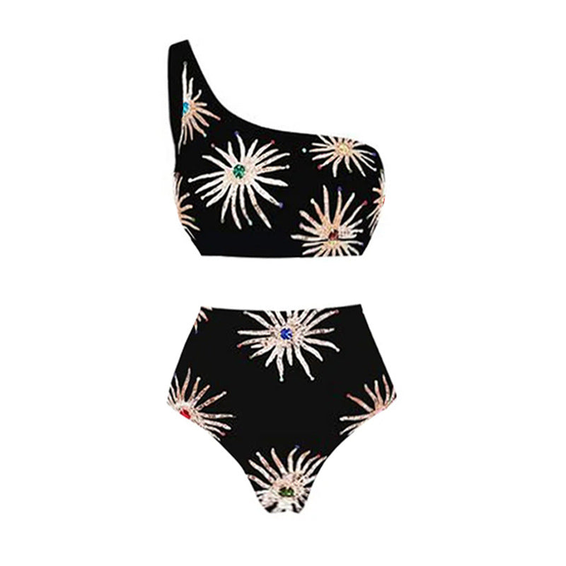 Women Elegant Asymmetrical Bikini Set with Sparkling Floral Design Mune Fashion