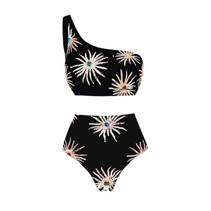 Women Elegant Asymmetrical Bikini Set with Sparkling Floral Design Mune Fashion