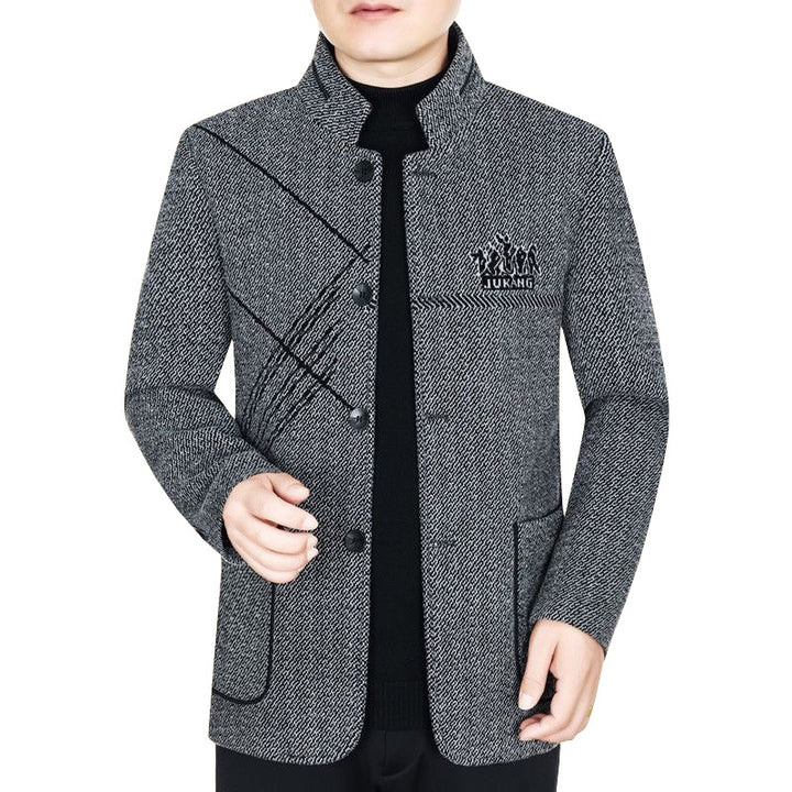 Men's Stand Collar Coat made of textured wool blend with slim silhouette Mune Fashion